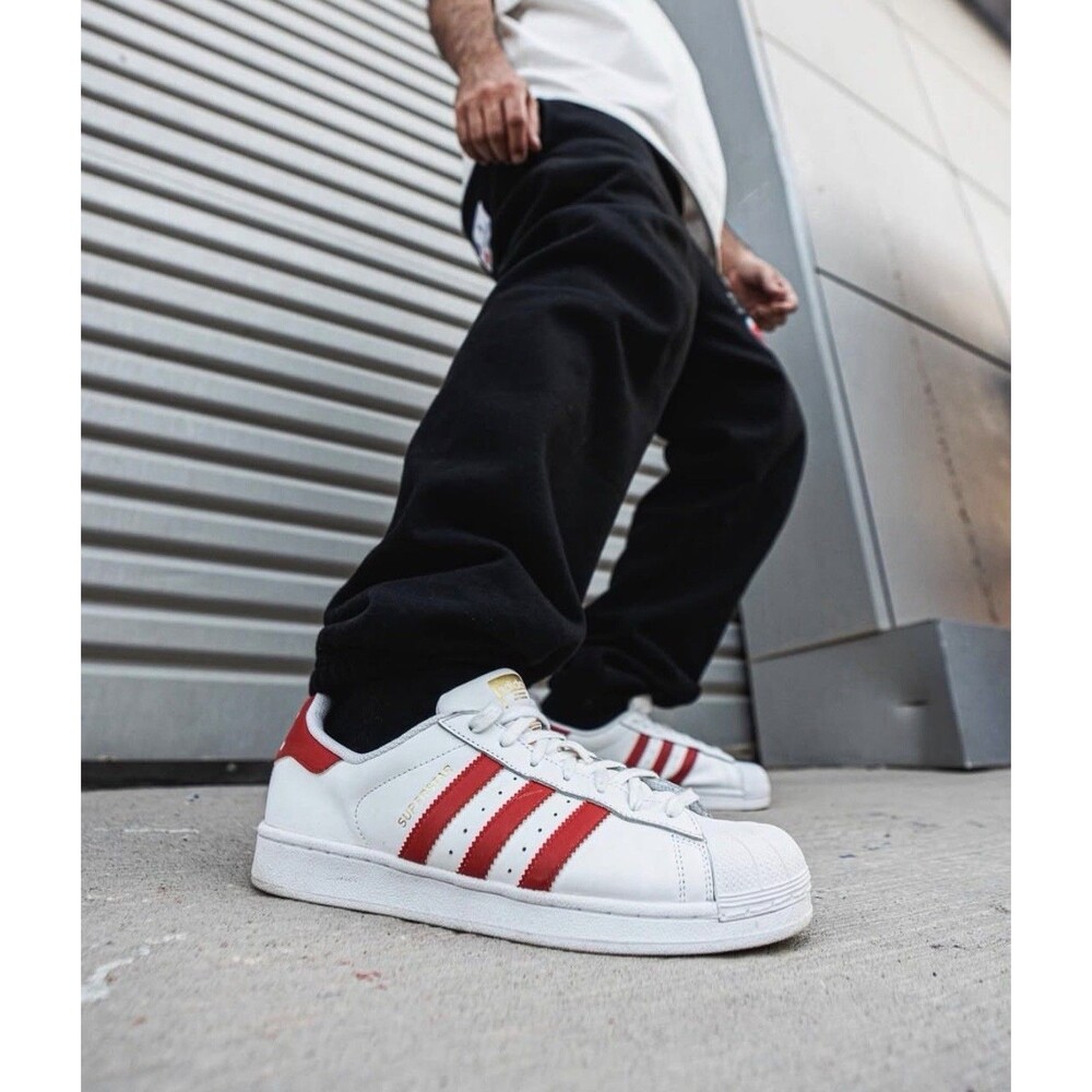Adidas Superstar II Three Stripe Leather Sneakers White Red Sz 5.5 M/6.5 W EUC!!
